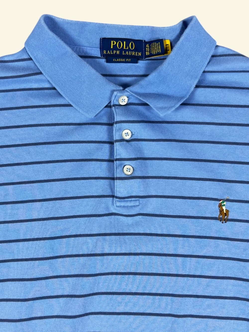 Polo Ralph Lauren Polo Shirt Men's XL Light Blue Stripe Flesh Pony Preppy